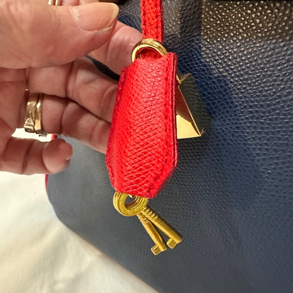 Angelo Carbotti Italian leather satchel handbag Red Gold Blue Crossbody 35cm - Picture 8 of 14